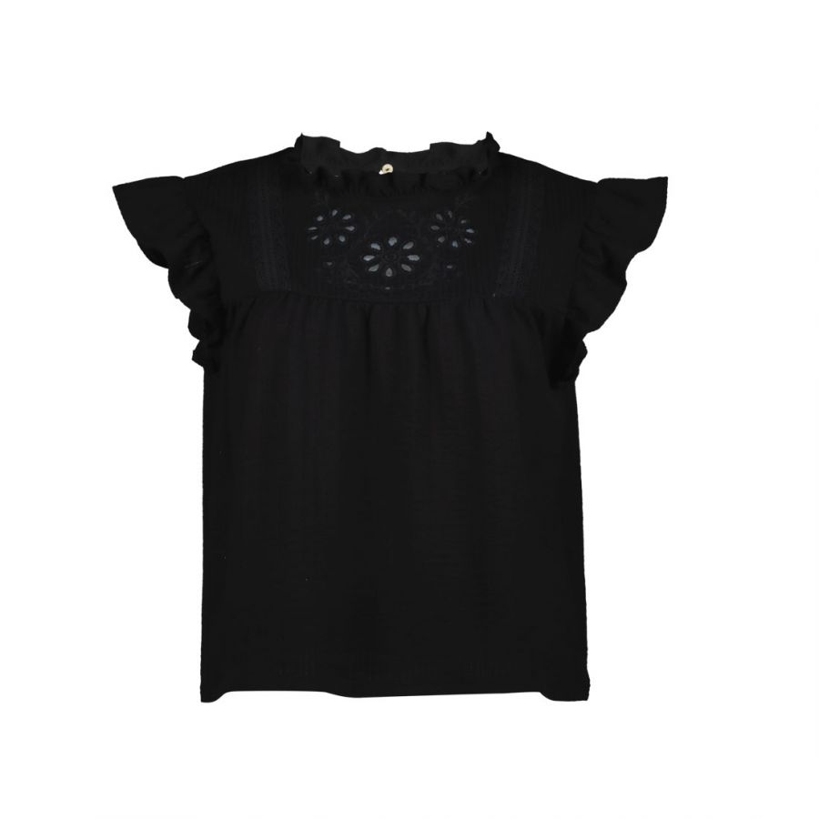 Black Lace Trim Frill Scoop Neck T-Shirt