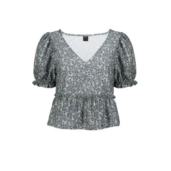 BLUE FLORAL PUFF SLEEVES FRILL DETAIL BLOUSE