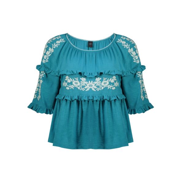 FRILL DETAILING EMBROIDERED BLOUSE