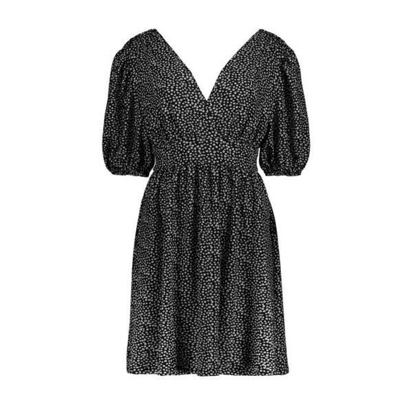 BLACK DITSY PUFF SLEEVE MINI DRESS