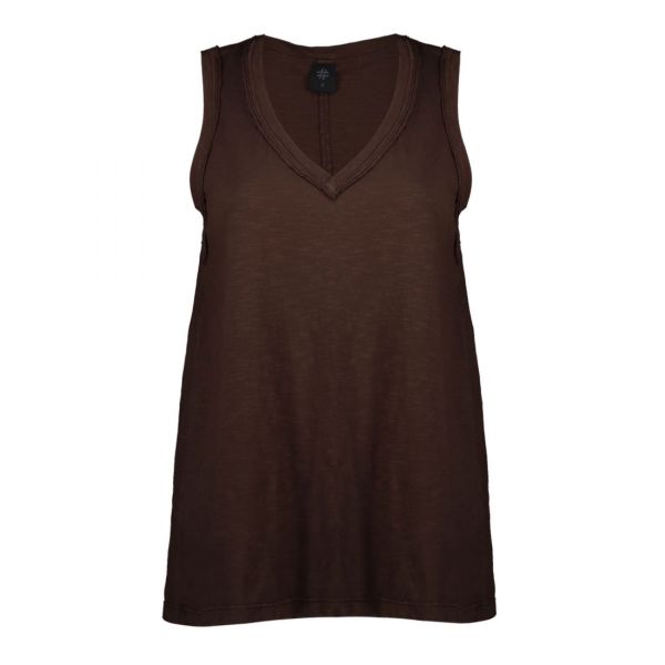 V-NECK TANK WITH RAW EDGE DETAILING