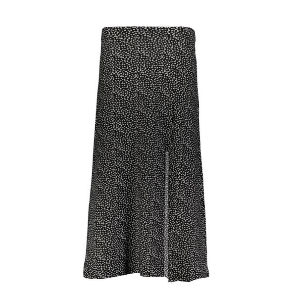 BLACK DITSY FLORAL PRINT SLIT MIDI SKIRT