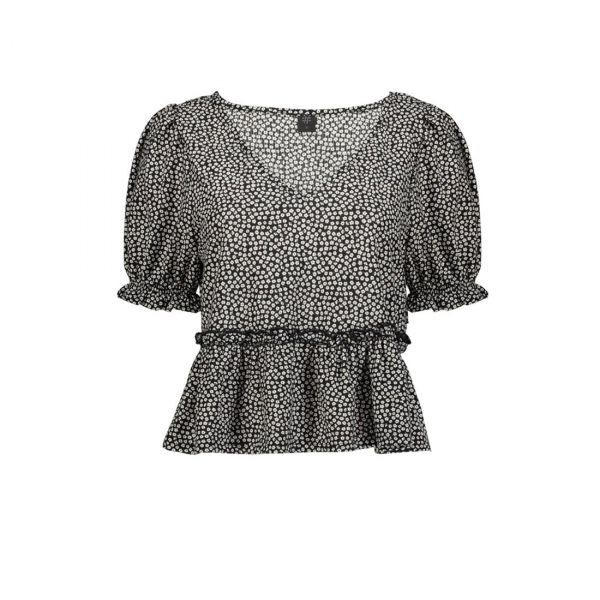 BLACK DISTSY PUFF SLEEVES FRILL DETAIL BLOUSE