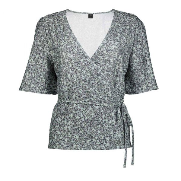 BLUE FLORAL PRINT WRAP TOP