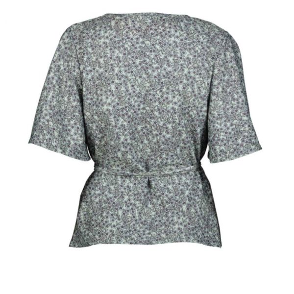 BLUE FLORAL PRINT WRAP TOP