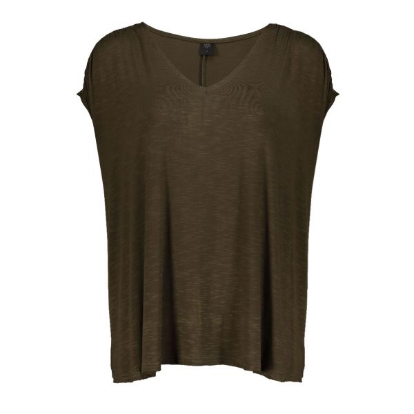 RUCHED SHOULDER V NECK TANK TOP