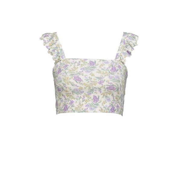 FLORAL PRINT CROPPED TOP WITH FRILL SHOULDER