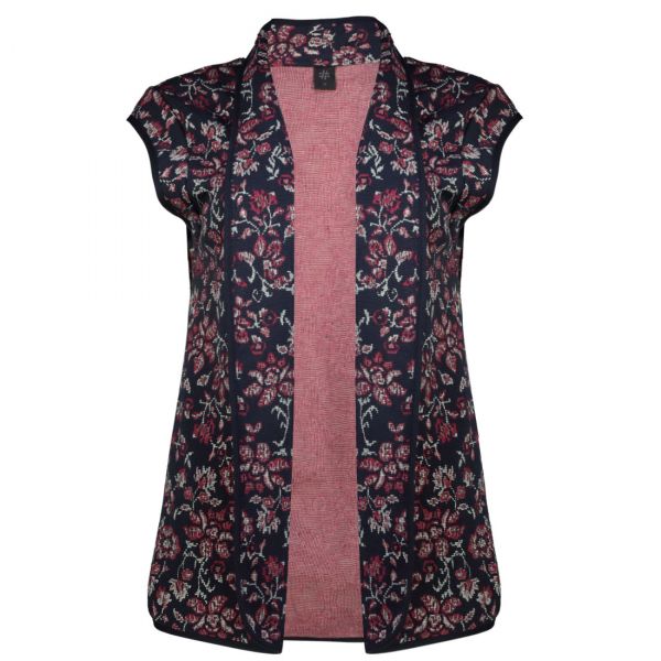 SHAWL COLLAR FLORAL SLEEVELESS JACKET