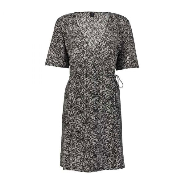BLACK DISTY MINI WRAP DRESS