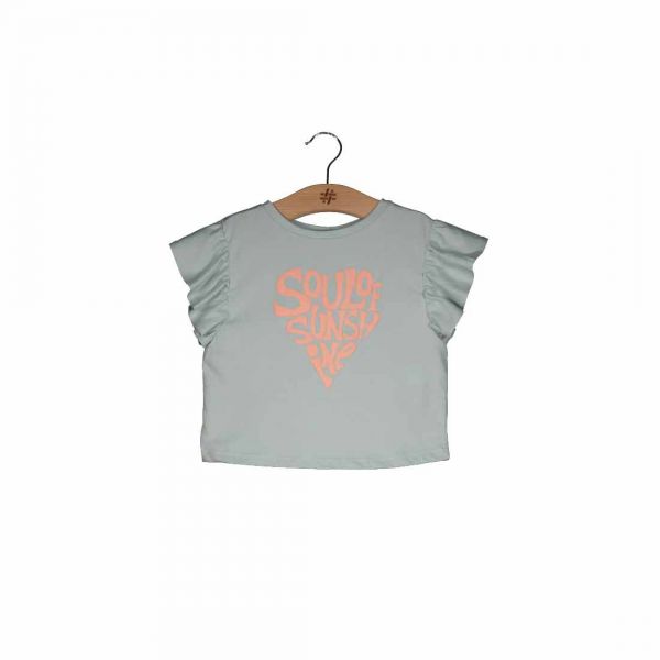 FRILL SLEEVES TEE WITH SOUL OF SUNSHINE PRINT IN SAGE